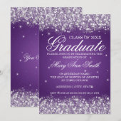 Abschluss-Party-funkelnder Glitzer lila Einladung (Vorne/Hinten)