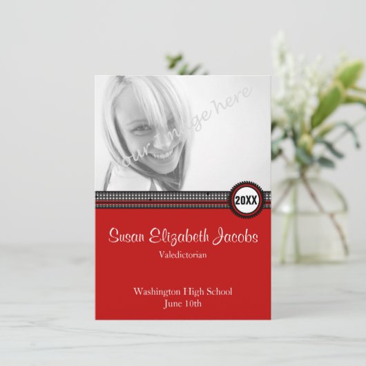 Abschluss-Party - Rot u. Schwarzes laden ein Einladung (Stehend Vorderseite)