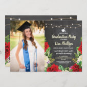 Abschluss-Party-rustikales Rosen-Kreide-Foto Einladung (Vorne/Hinten)