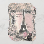 Abschluss-Party-Shabby Chic-Eiffelturm u. -ROSEN Einladung (Vorne/Hinten)