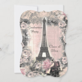Abschluss-Party-Shabby Chic-Eiffelturm u. -ROSEN Einladung