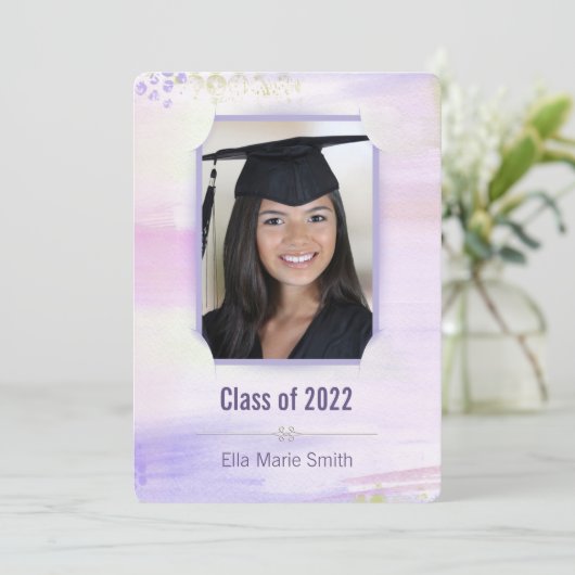 Abschluss Pastellfarben mit Schlitzrahmen Einladung (Stehend Vorderseite)