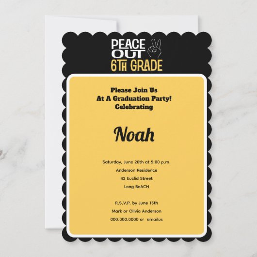 Abschluss Peace Out 6. Klasse Party Einladung (Rückseite)