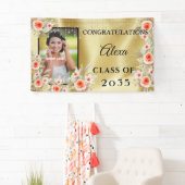Abschluss Peach Pink Blume Gold Satin Diamanten Banner (Insitu)