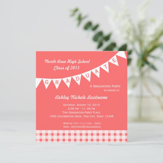 Abschluss Pennant Flag Ändern Farbe Einladung (Stehend Vorderseite)