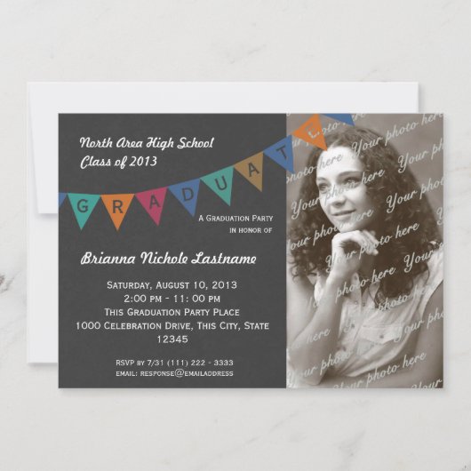 Abschluss Pennant Flag-Banner mit Foto Einladung (Vorderseite)