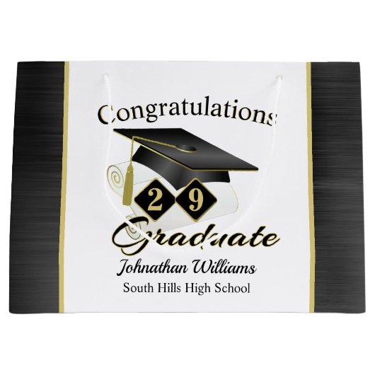 Abschluss Personalisiert Black & Gold Große Geschenktüte (Vorderseite)