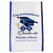 Abschluss Personalisiert Blau und Gold Mittlere Geschenktüte (Rückseite)