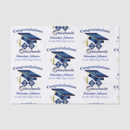 Abschluss Personalisiert Blue & Gold Seidenpapier (Vorderseite)