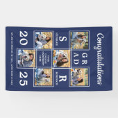 Abschluss Personalisiert Foto Collage Navy Blue Banner (Horizontal)