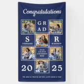 Abschluss Personalisiert Foto Collage Navy Blue Banner (Vertikal)