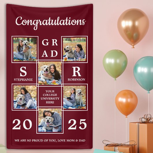 Abschluss Personalisierte Fotocollage Burgundy Banner