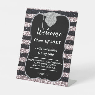 Abschluss Pink Black Stripes Party Sicherheit Sockelschild