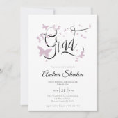 Abschluss Pink Butterflies Grad Kalligraphie Chic Einladung (Vorderseite)
