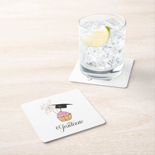 Abschluss Pink Cupcake Graduate Rechteckiger Pappuntersetzer (Vor Ort)