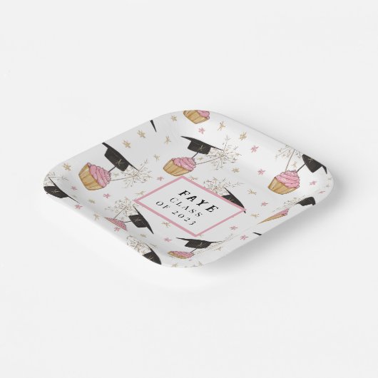 Abschluss Pink Cupcake Personalisiert Paper Teller (Gewinkelt)