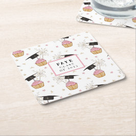 Abschluss Pink Cupcake Personalisiert Rechteckiger Pappuntersetzer