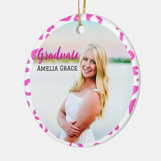 Abschluss Pink Leopard Meilenstein Keramik Ornament (Links)