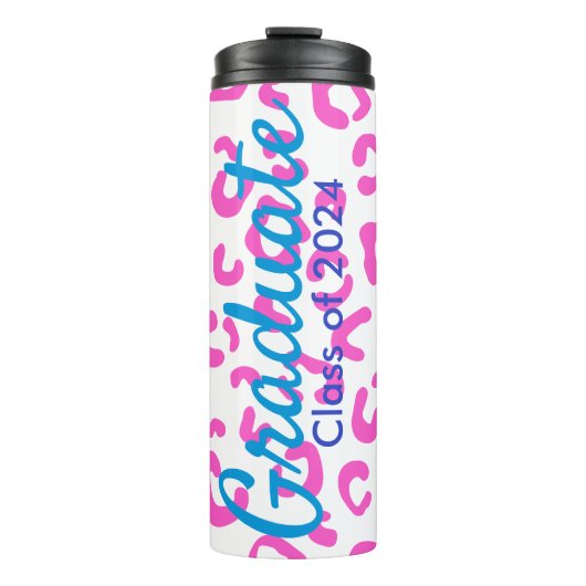 Abschluss Pink Leopard Typografie Thermosbecher (Vorderseite)