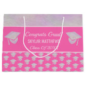 Abschluss Pink Opal Muster Trendy Glückwunschs Große Geschenktüte (Vorderseite)