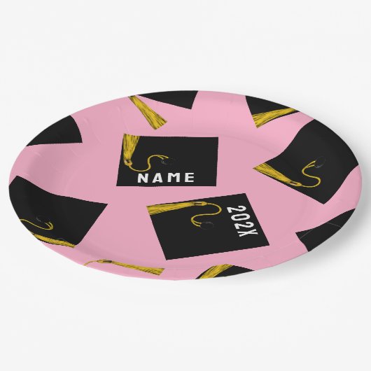 Abschluss Pink Party Paper Teller (Schrägansicht)