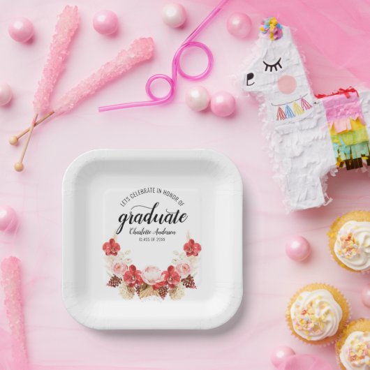 Abschluss Pink Roses Party Pappteller (Party)