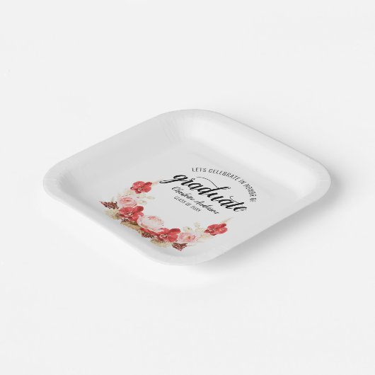 Abschluss Pink Roses Party Pappteller (Gewinkelt)