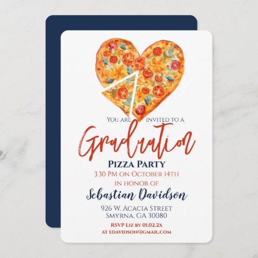 Abschluss Pizza Party Einladung (Vorne/Hinten)