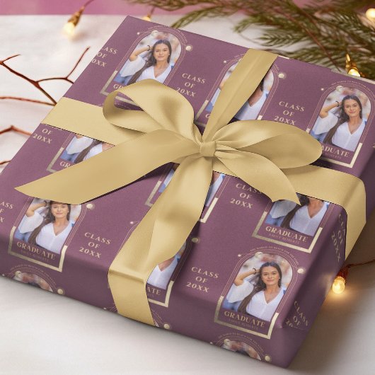 Abschluss Plum Gold Sun Moon Stars Grad Foto Geschenkpapier