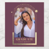 Abschluss Plum Gold Sun Moon Stars Grad Foto gewin Weinetikett (Einzelnes Label)