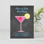 Abschluss Pool Party Einladen Chalkboard & Pink Einladung (Stehend Vorderseite)