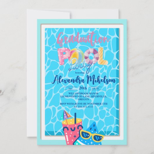 Abschluss Pool Party Einladung (Vorderseite)