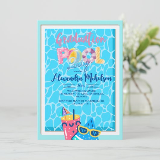 Abschluss Pool Party Einladung (Stehend Vorderseite)