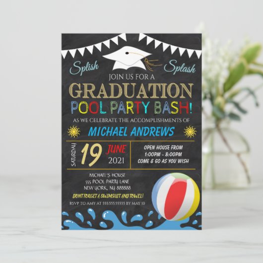 Abschluss Pool Party Einladung (Stehend Vorderseite)