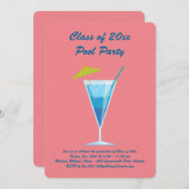 Abschluss Pool Party Einladung Coral & Blue (Vorne/Hinten)