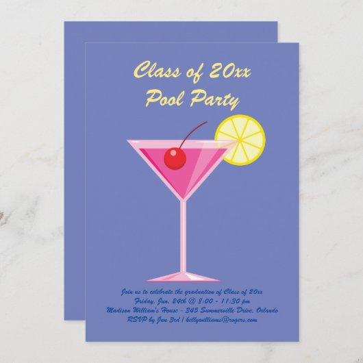 Abschluss Pool Party Einladung in Lila (Vorne/Hinten)