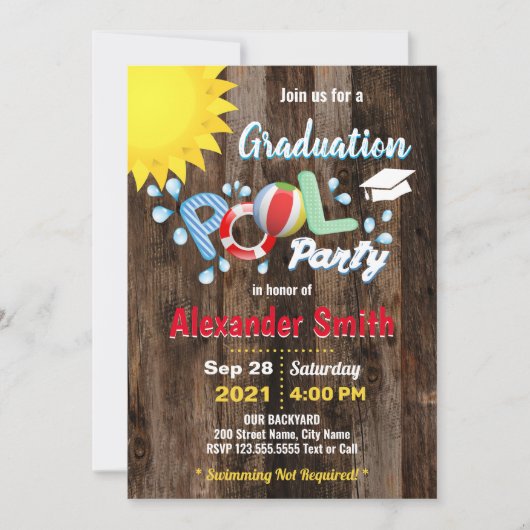 Abschluss Pool Party Rustikale Einladung (Vorderseite)