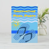 Abschluss Pool Party Summer Blue Flip Flops Einladung (Stehend Vorderseite)