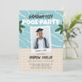 Abschluss Pool Party Vintag Sommer Elegantes Foto Einladung (Stehend Vorderseite)