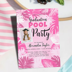 Abschluss-Poolparty Tropische Botanische Foto Einladung