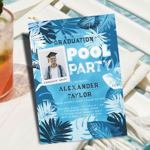 Abschluss-Poolparty Tropisches Grün Blau Foto Einladung