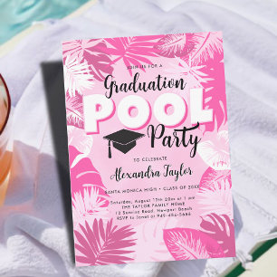 Abschluss-Poolparty Tropisches Grün Pink Chic Einladung