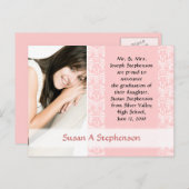 Abschluss Postkarte, Hübsch rosa und weiß Ankündigungspostkarte (Vorne/Hinten)