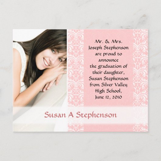 Abschluss Postkarte, Hübsch rosa und weiß Ankündigungspostkarte (Vorderseite)