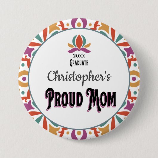 Abschluss Proud Mama Para Son Monogram Grad Button (Vorderseite)