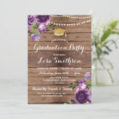 Abschluss Purple Blumen Lights Holz Einladung (Stehend Vorderseite)