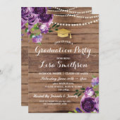 Abschluss Purple Blumen Lights Holz Einladung (Vorne/Hinten)