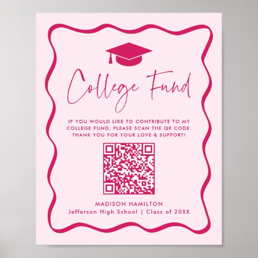 Abschluss QR Code Sign - Modern Pink Uni Poster (Vorne)