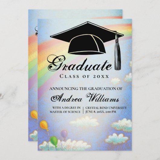 Abschluss Rainbow Grad Cap Script Ankündigung (Vorne/Hinten)