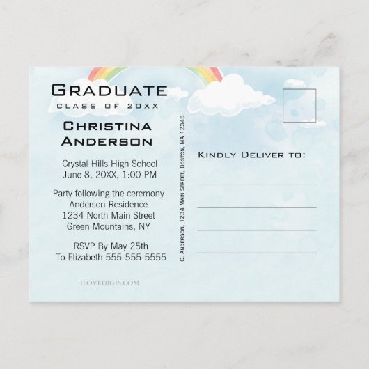 Abschluss Rainbow Save the Date Grad Cap Ankündigungspostkarte (Rückseite)